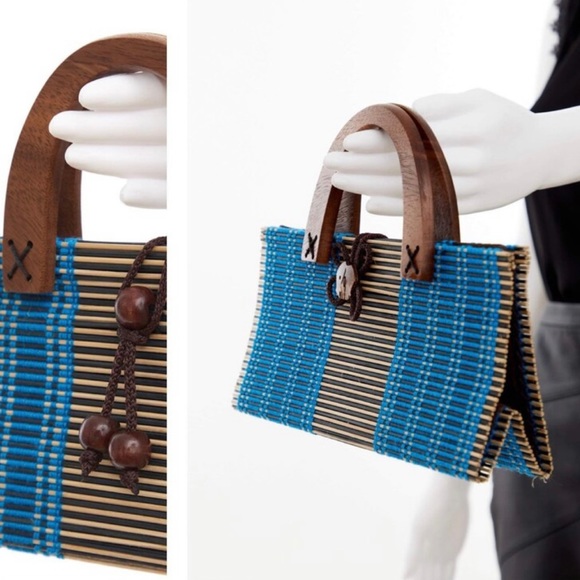 Vintage slat sticks and wooden handle handbag - Picture 1 of 7